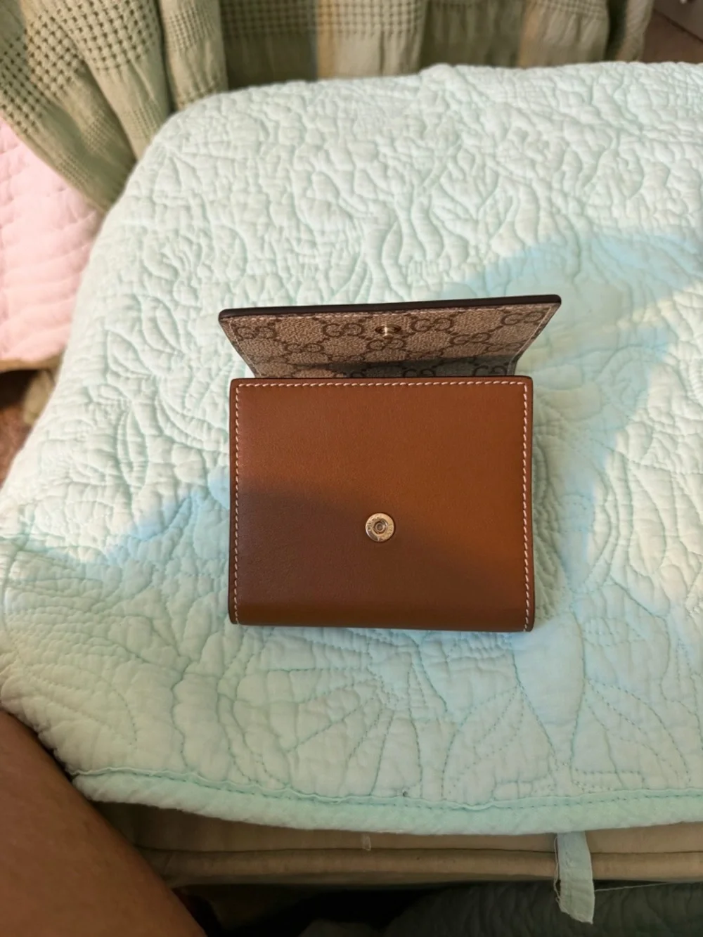 Gucci Brown Leather Compact Wallet with White Stitching - Picture 7 of 12